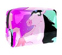 Borsa per il trucco blu con unicorno che gioca con stelle dei cartoni animati per borsa da viaggio portatile borsa organizer per articoli da toeletta Beauty Bag, Multicolore 08,
