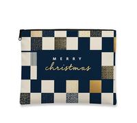Borsa per il trucco blu navy, borsa da viaggio moderna con motivo geometrico Merry Christmas, da donna, piccola borsa portatile in tela con cerniera, borsa da toilette per la cura della pelle delle