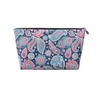 Borsa per il trucco blu rosa con motivo cachemire, borsa da viaggio per articoli da toeletta da donna, borsa per il trucco in pelle, borsa organizer per trucchi carina, Argento, Taglia unica