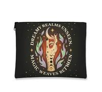 Borsa per il trucco bohémien, borsa da viaggio per donne, organizer portatile in tela con cerniera, borsa da toilette per tutte le stagioni, nero, 7x9 Inch, Magia