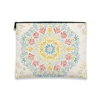 Borsa per il trucco bohémien, con mandala floreale, vintage, da viaggio, per donne, portatile, piccola tela con cerniera, regalo per festival, Multicolore, 7x9 Inch, Mandala