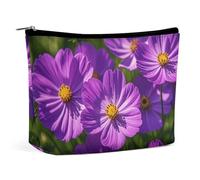 Borsa per il trucco, borsa cosmetica con rossetto, fiori viola stampati, organizer portatile con cerniera