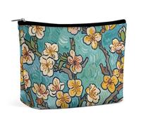 Borsa per il trucco, borsa cosmetica con stampa di fiori di mandorlo e rossetto, organizer portatile con cerniera
