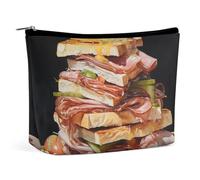 Borsa per il trucco Borsa cosmetica portatile Borsa per il bagno con prosciutto e toast Borsa per il trucco Organizer per il trucco Borsa con cerniera di grande capacità Borsa da viaggio per il bagno