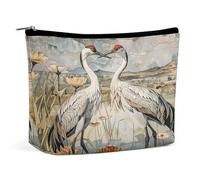 Borsa per il trucco Borsa cosmetica portatile Due gru che dipingono Borsa da toeletta Custodia per l'organizzazione del trucco Borsa con cerniera di grande capacità Borsa da toeletta da viaggio per do