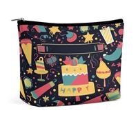 Borsa per il trucco Borsa cosmetica portatile Immagini di buon compleanno Borsa da toeletta Custodia per l'organizzazione del trucco Borsa con cerniera di grande capacità Borsa da toeletta da viaggio