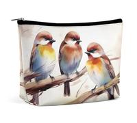 Borsa per il trucco Borsa cosmetica portatile Uccelli che riposano sul ramo di un albero Borsa da toeletta Custodia per l'organizzazione del trucco Borsa con cerniera di grande capacità Borsa da toele