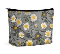 Borsa per il trucco, borsa cosmetica, rossetto, ramo di albero grigio, motivo floreale giallo e bianco, organizer portatile con cerniera