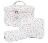 Borsa per il trucco, borsa cosmetica trapuntata, grande borsa per il trucco floreale per le donne, set di borse per il trucco in cotone, borsa da toilette da viaggio con fiori