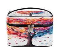 Borsa per il trucco, borsa da toilette da viaggio colorata con albero dell'amore di grande capacità per le donne con manico e corda fissa elastica portatile organizer per il trucco, Albero Amore