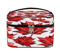 Borsa per il trucco, borsa da toilette da viaggio con foglia d'acero rossa autunnale di grande capacità per le donne con manico e corda fissa elastica portatile borsa per il trucco organizer, Foglia
