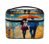 Borsa per il trucco, borsa da toilette da viaggio di grande capacità, con manico e corda elastica fissa, organizer portatile per trucco, Rainbow Coppia Passeggiata, Misura unica, Astuccio per trucchi