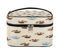Borsa per il trucco, borsa da toilette da viaggio di grande capacità con zampa blu marrone per le donne con manico e corda fissa elastica portatile organizer per il trucco, Zampa Blu Marrone, Misura