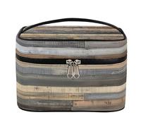 Borsa per il trucco, borsa da toilette da viaggio di grande capacità in legno grigio per le donne con manico e corda fissa elastica organizer portatile per trucco, Grigio legno, Misura unica, Astuccio