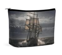Borsa per il trucco Borsa per cosmetici Borsa per rossetto Borsa con cerniera Nave a vela in tempesta Organizzatore stampato Borsa da toeletta portatile Accessori