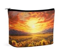 Borsa per il trucco Borsa per cosmetici Borsa per rossetto Borsa con cerniera Tramonto da sogno su un campo di girasoli Organizzatore stampato Borsa da toeletta portatile Accessori