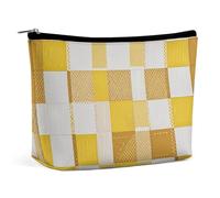 Borsa per il trucco Borsa per cosmetici da viaggio Borsa da toeletta portatile bianca e gialla Borsa da toeletta di grande capacità con cerniera Custodia per l'organizzazione del trucco Custodia da to