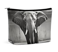 Borsa per il trucco Borsa per cosmetici da viaggio Borsa da toeletta portatile con elefante bianco e nero Borsa da toeletta di grande capacità con cerniera Custodia per l'organizzazione del trucco Cus