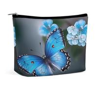 Borsa per il trucco Borsa per cosmetici da viaggio Borsa da toeletta portatile con farfalla blu e fiore Borsa da toeletta di grande capacità con cerniera Custodia per l'organizzazione del trucco Custo