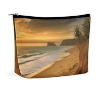 Borsa per il trucco Borsa per cosmetici da viaggio Borsa da toeletta portatile con paesaggio da spiaggia in oro Grande capacità Borsa con cerniera Custodia per l'organizzazione del trucco Borsa da toe
