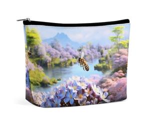 Borsa per il trucco Borsa per cosmetici da viaggio Borsa da toeletta portatile con scena primaverile Borsa da toeletta con cerniera di grande capacità Custodia per l'organizzazione del trucco Borsa da
