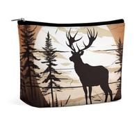 Borsa per il trucco Borsa per cosmetici da viaggio Borsa da toeletta portatile con silhouette di alce selvatico Borsa da toeletta con cerniera di grande capacità Custodia per l'organizzazione del truc