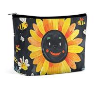 Borsa per il trucco Borsa per cosmetici da viaggio Borsa da toeletta portatile estiva Girasole Borsa da toeletta di grande capacità con cerniera Custodia per l'organizzazione del trucco Custodia da to