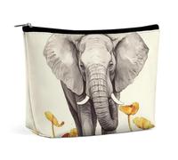 Borsa per il trucco Borsa per cosmetici da viaggio Borsa per articoli da toeletta portatile con elefante e girasole Grande capacità Borsa con cerniera Custodia per l'organizzazione del trucco Borsa pe