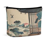 Borsa per il trucco Borsa per cosmetici da viaggio Borsa portatile da giardino Lago Chiosco Borsa da toeletta Grande capacità Borsa con cerniera Custodia per l'organizzazione del trucco Borsa da toele