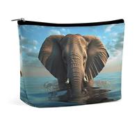 Borsa per il trucco Borsa per cosmetici da viaggio Borsa portatile Elefante seduto nell'acqua Borsa da toeletta Grande capacità Borsa con cerniera Custodia per l'organizzazione del trucco Custodia da
