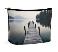 Borsa per il trucco Borsa per cosmetici da viaggio Borsa portatile in legno Jetty e lago calmo Borsa da toilette Grande capacità Borsa con cerniera Custodia per l'organizzazione del trucco Borsa da to