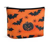Borsa per il trucco Borsa per cosmetici da viaggio Borsa portatile per articoli da toeletta a forma di zucca nera con pipistrello Borsa per articoli da toeletta di grande capacità con cerniera Custodi