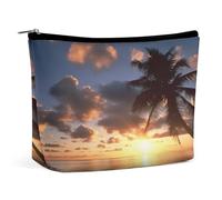 Borsa per il trucco Borsa per cosmetici da viaggio Borsa portatile per articoli da toeletta con palma tropicale e alba Borsa per articoli da toeletta di grande capacità con cerniera Custodia per l'org
