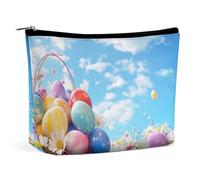 Borsa per il trucco Borsa per cosmetici da viaggio Borsa portatile per articoli da toeletta con uova di Pasqua e fiori nel cielo Borsa per articoli da toeletta di grande capacità con cerniera Custodia