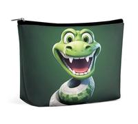 Borsa per il trucco Borsa per cosmetici da viaggio Borsa portatile per articoli da toeletta verde a forma di serpente dei cartoni animati Borsa per articoli da toeletta di grande capacità con cerniera