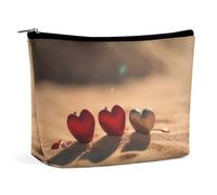 Borsa per il trucco Borsa per cosmetici da viaggio Portatile a forma di cuore sulla spiaggia Borsa da toilette Grande capacità Borsa con cerniera Custodia per l'organizzazione del trucco Borsa da toil
