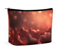 Borsa per il trucco Borsa per cosmetici da viaggio portatile Alcuni cuori su sfondo rosso Borsa da toilette Grande capacità Borsa con cerniera Custodia per organizer per il trucco Borsa da toilette im