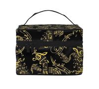 Borsa per il trucco, Borsa per cosmetici grande Borsa da viaggio portatile in pelle impermeabile per donne e ragazze,Note di musica nera