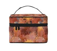 Borsa per il trucco, Borsa per cosmetici grande Borsa da viaggio portatile in pelle impermeabile per donne e ragazze,Trendy Chic Terracotta Ruggine Arancione Marrone