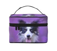 Borsa per il trucco, Borsa per cosmetici grande Borsa da viaggio portatile in pelle impermeabile per donne e ragazze,Bellissimo cucciolo di border collie