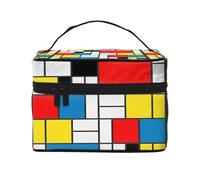 Borsa per il trucco, Borsa per cosmetici grande Borsa da viaggio portatile in pelle impermeabile per donne e ragazze,Sfondo Colorato In Stile Mondrian