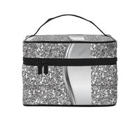 Borsa per il trucco, Borsa per cosmetici grande Borsa da viaggio portatile in pelle impermeabile per donne e ragazze,Glam Bling argento finto glitter