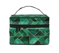 Borsa per il trucco, Borsa per cosmetici grande Borsa da viaggio portatile in pelle impermeabile per donne e ragazze,Natura astratta - verde smeraldo