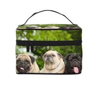 Borsa per il trucco, Borsa per cosmetici grande Borsa da viaggio portatile in pelle impermeabile per donne e ragazze,Carlino Amicizia Bokeh Cani Animali Amici Carlino
