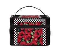 Borsa per il trucco, Borsa per cosmetici grande Borsa da viaggio portatile in pelle impermeabile per donne e ragazze,Papavero con controllo del giullare