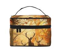 Borsa per il trucco, Borsa per cosmetici grande Borsa da viaggio portatile in pelle impermeabile per donne e ragazze,Cervi Nei Boschi
