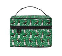 Borsa per il trucco, Borsa per cosmetici grande Borsa da viaggio portatile in pelle impermeabile per donne e ragazze,Springer Spaniel Inglese Babbo Natale