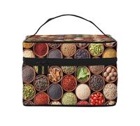 Borsa per il trucco, Borsa per cosmetici grande Borsa da viaggio portatile in pelle impermeabile per donne e ragazze,Spezie Ed Erbe Colorate