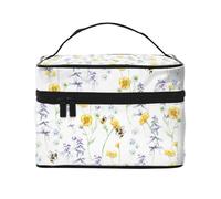 Borsa per il trucco, Borsa per cosmetici grande Borsa da viaggio portatile in pelle impermeabile per donne e ragazze,Bumble Bee del fiore della primavera