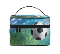 Borsa per il trucco, Borsa per cosmetici grande Borsa da viaggio portatile in pelle impermeabile per donne e ragazze,Pallone sportivo da calcio stampato